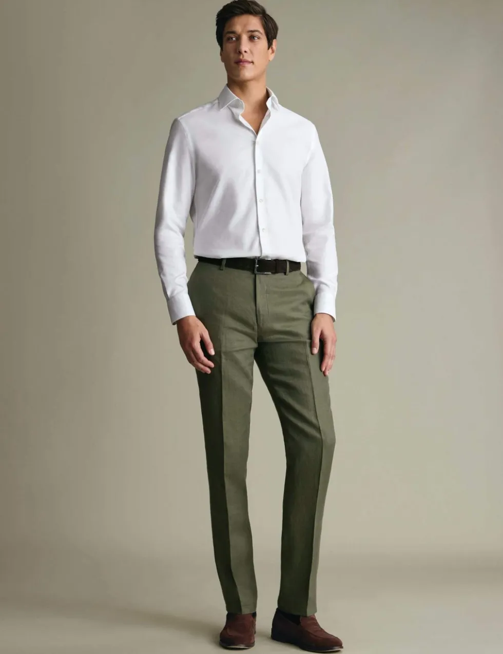 Slim Fit Pure Linen Flat Front Trousers