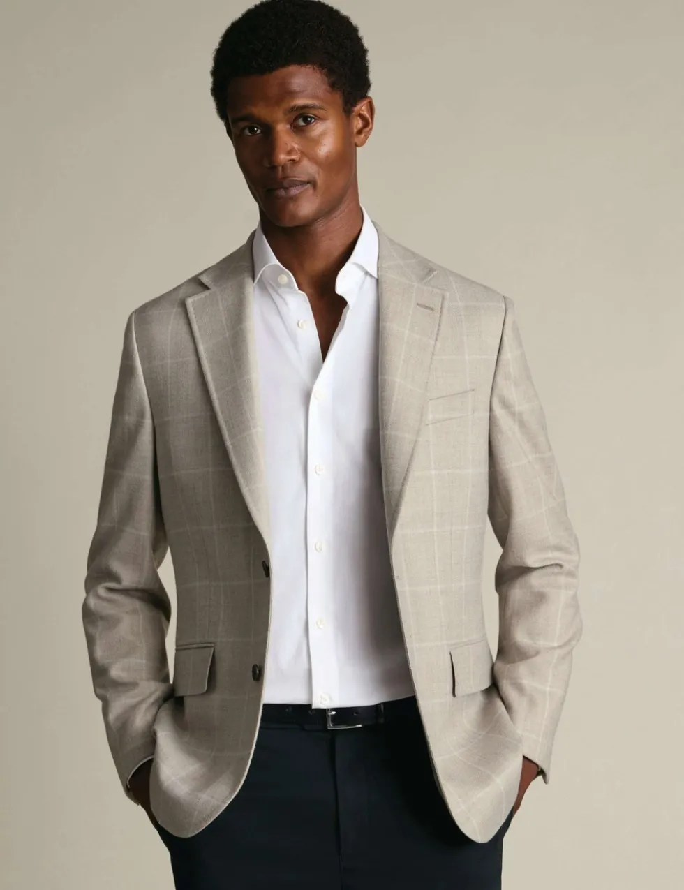 Slim Fit Pure Wool Check Textured Blazer