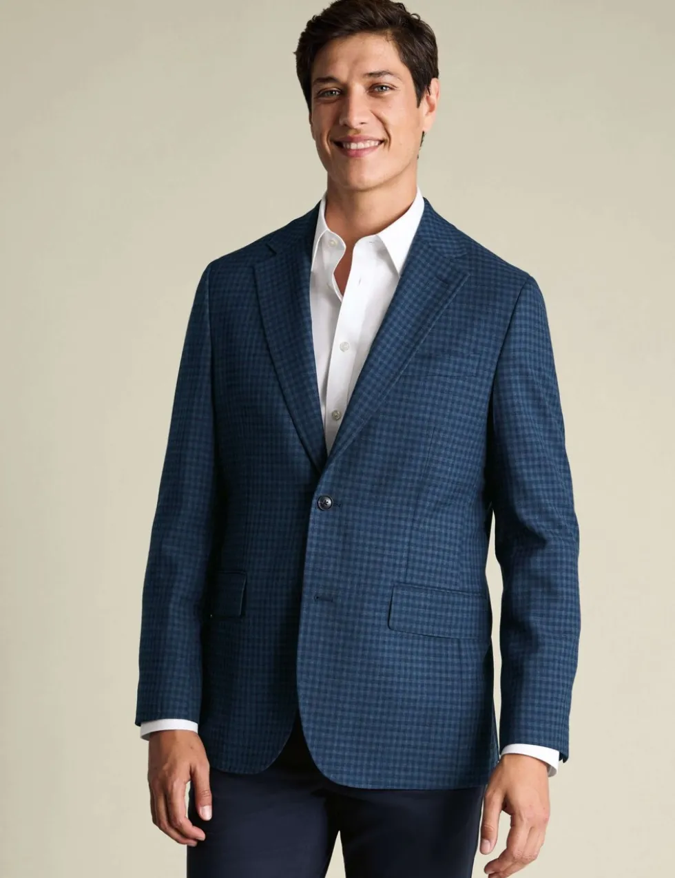 Slim Fit Wool Blend Check Textured Blazer