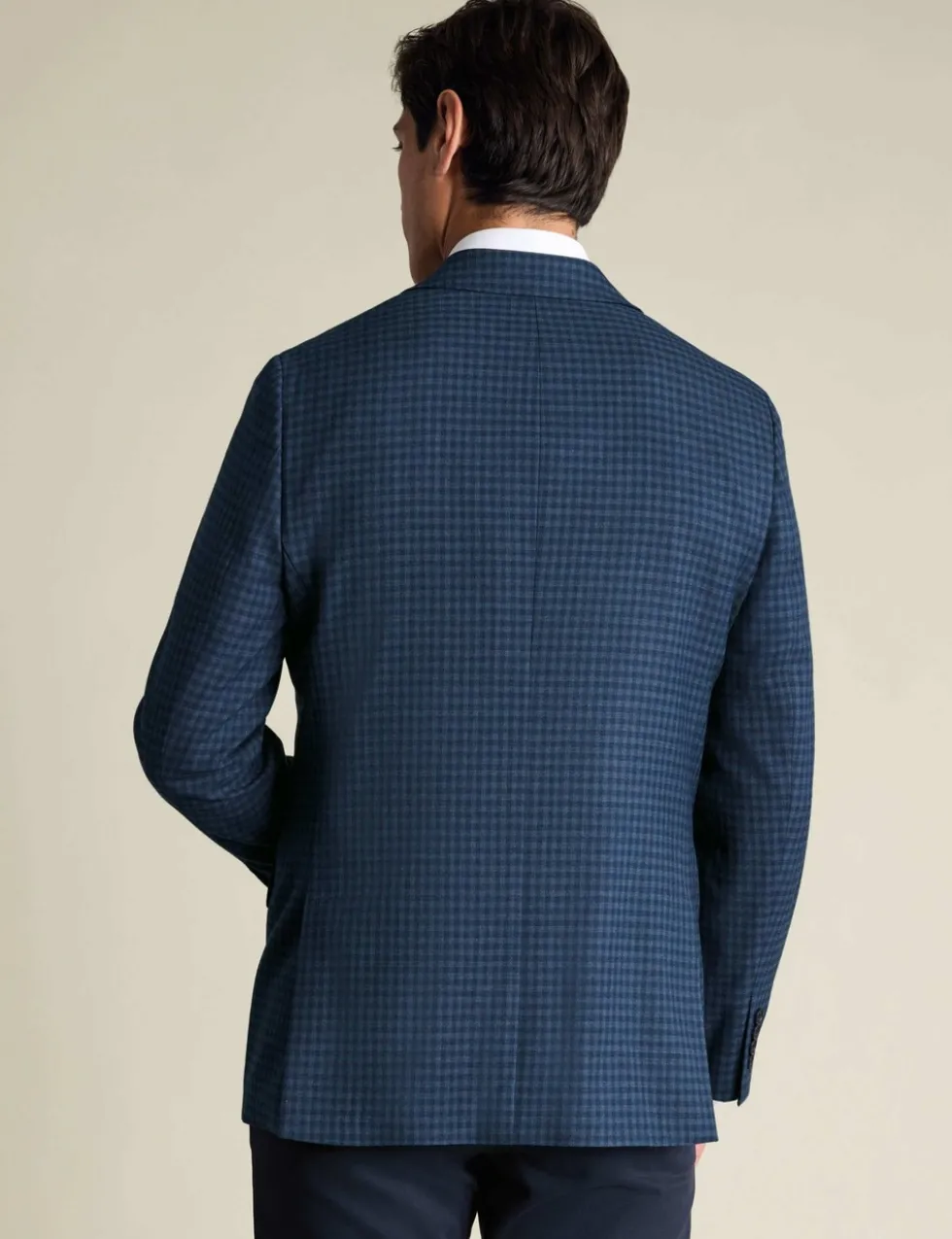 Slim Fit Wool Blend Check Textured Blazer