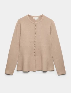 Soft Touch Crew Neck Peplum Fitted Cardigan