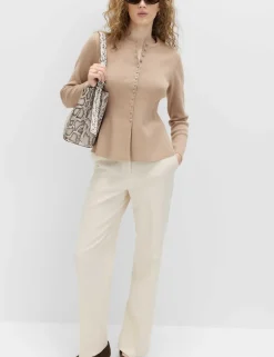 Soft Touch Crew Neck Peplum Fitted Cardigan
