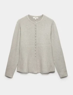 Soft Touch Crew Neck Peplum Fitted Cardigan