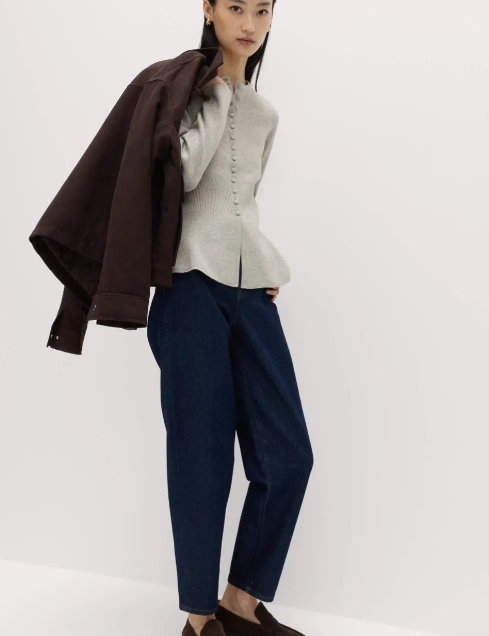 Soft Touch Crew Neck Peplum Fitted Cardigan
