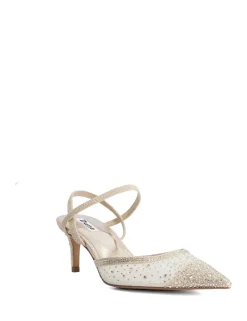 Sparkle Mesh Detail Kitten Heel Court Shoes