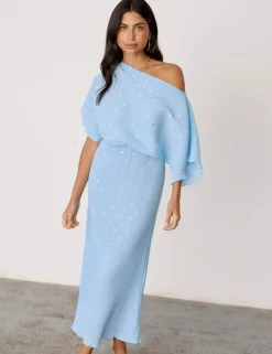 Sparkly One Shoulder Midaxi Waisted Dress