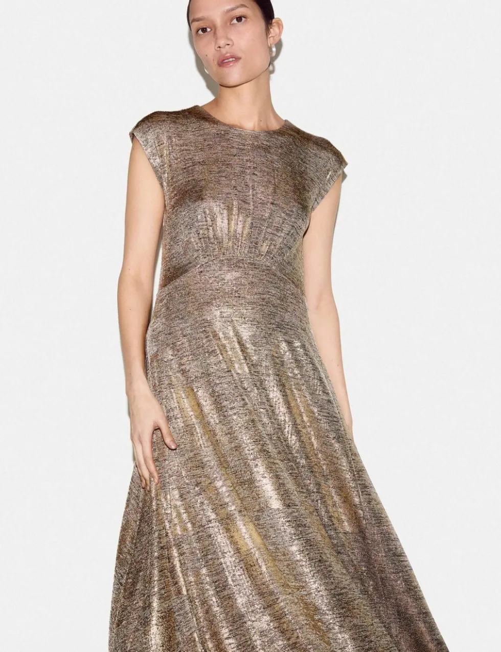 Sparkly Round Neck Midaxi Waisted Dress
