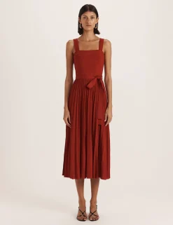 Sparkly Square Neck Belted Midi Skater Dress