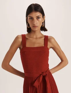 Sparkly Square Neck Belted Midi Skater Dress