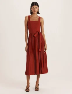 Sparkly Square Neck Belted Midi Skater Dress