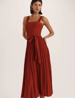 Sparkly Square Neck Belted Midi Skater Dress