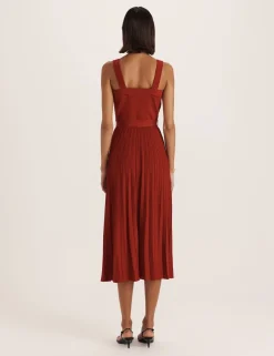 Sparkly Square Neck Belted Midi Skater Dress