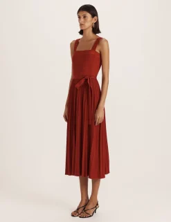 Sparkly Square Neck Belted Midi Skater Dress
