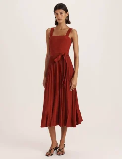 Sparkly Square Neck Belted Midi Skater Dress