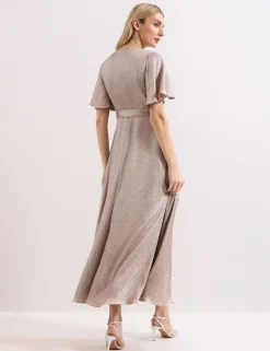 Sparkly V-Neck Maxi Wrap Dress