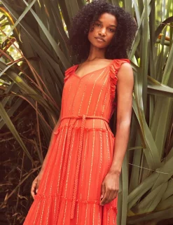 Sparkly V-Neck Ruffle Maxi Tiered Dress