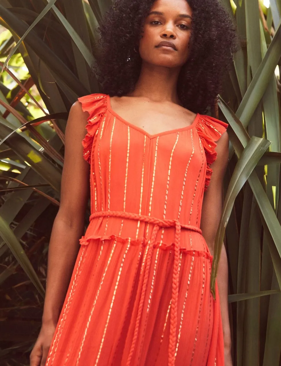 Sparkly V-Neck Ruffle Maxi Tiered Dress