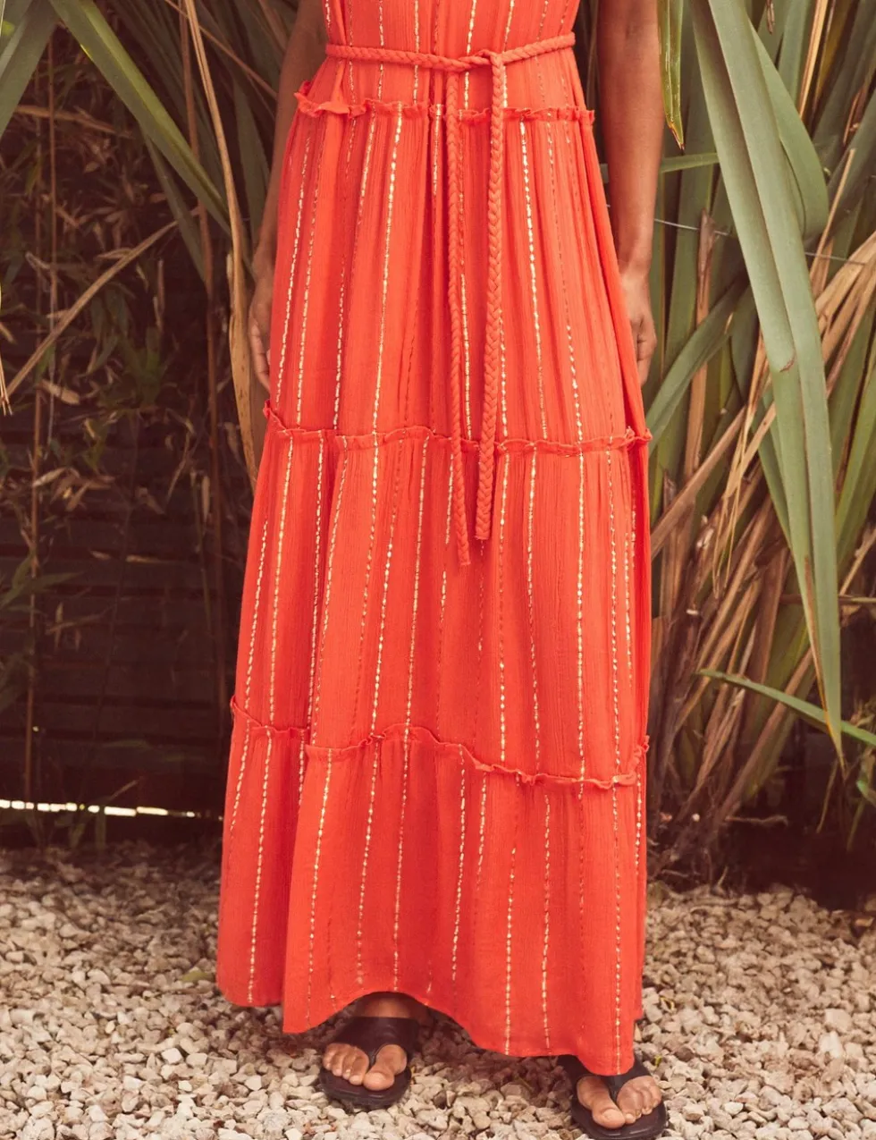Sparkly V-Neck Ruffle Maxi Tiered Dress