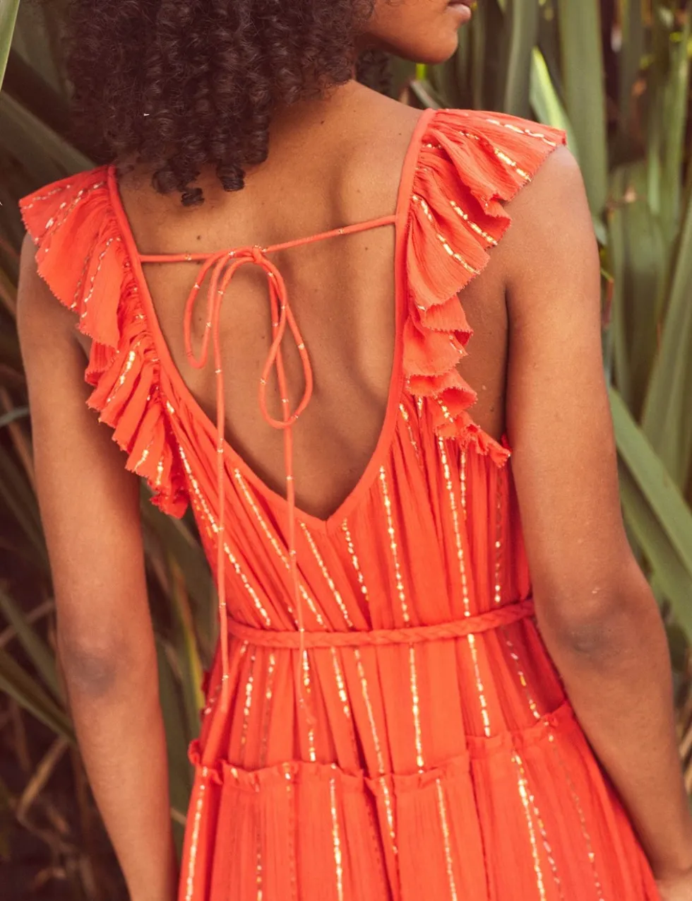 Sparkly V-Neck Ruffle Maxi Tiered Dress