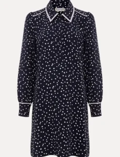 Spot Print Collared Mini Shirt Dress