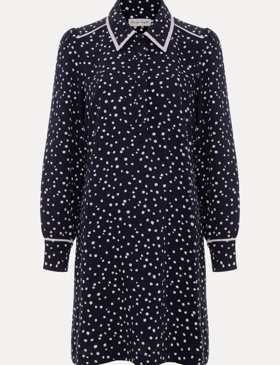 Spot Print Collared Mini Shirt Dress