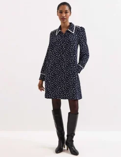 Spot Print Collared Mini Shirt Dress