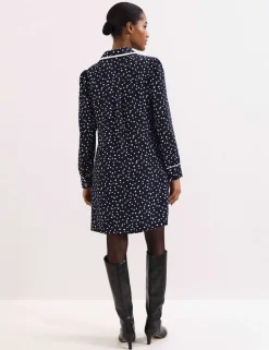 Spot Print Collared Mini Shirt Dress