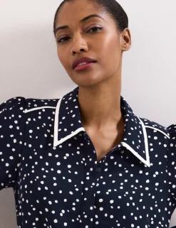 Spot Print Collared Mini Shirt Dress