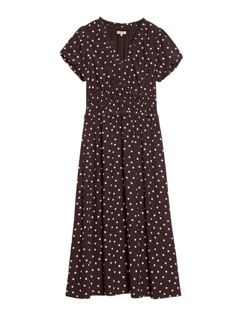 Spot Print Ruffle Midi Waisted Dress