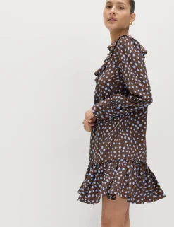 Spot Print Ruffle Mini Tiered Dress