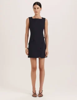Square Neck Button Feature Mini Shift Dress