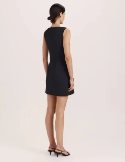 Square Neck Button Feature Mini Shift Dress