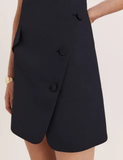 Square Neck Button Feature Mini Shift Dress