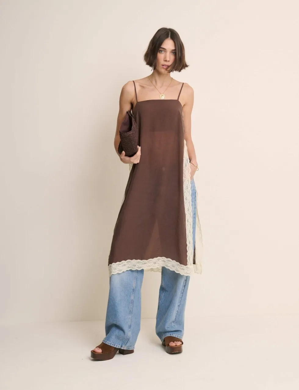 Square Neck Lace Detail Longline Cami Top