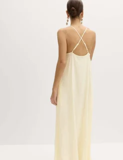 Square Neck Lace Insert Maxi Shift Dress with Linen