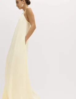 Square Neck Lace Insert Maxi Shift Dress with Linen