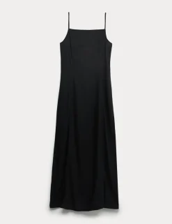 Square Neck Maxi Shift Dress with Linen