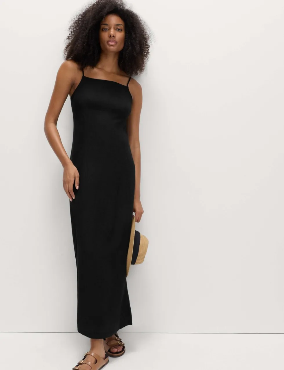 Square Neck Maxi Shift Dress with Linen