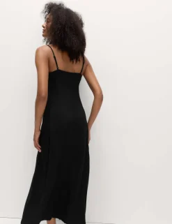 Square Neck Maxi Shift Dress with Linen