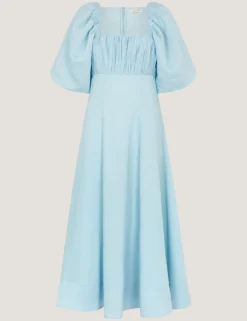 Square Neck Midi Shirred Dress