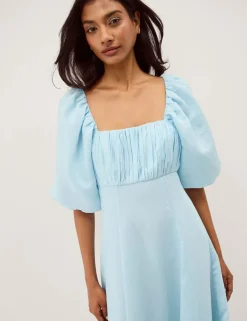 Square Neck Midi Shirred Dress