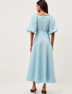 Square Neck Midi Shirred Dress