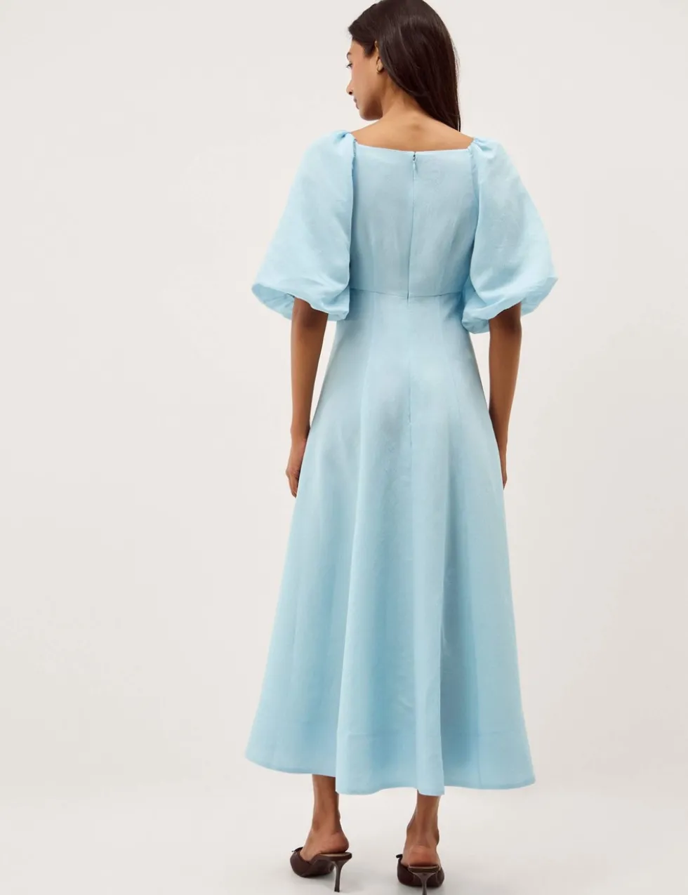Square Neck Midi Shirred Dress