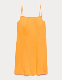 Square Neck Mini Shift Dress with Linen