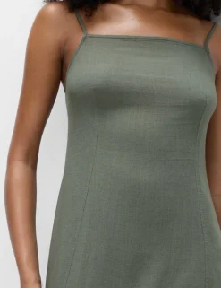 Square Neck Mini Shift Dress with Linen