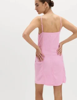 Square Neck Mini Shift Dress with Linen