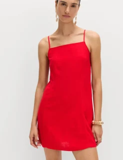 Square Neck Mini Shift Dress with Linen