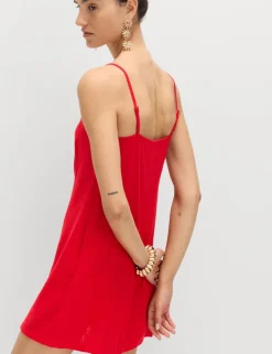 Square Neck Mini Shift Dress with Linen