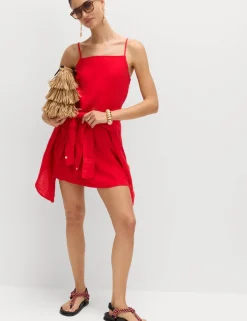Square Neck Mini Shift Dress with Linen