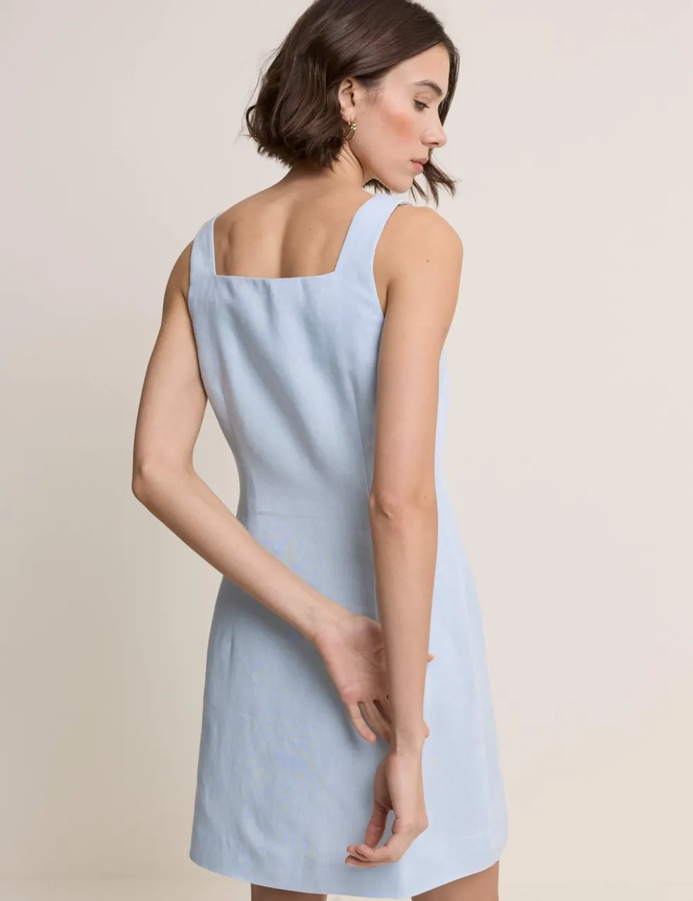 Square Neck Mini Tailored Dress with Linen